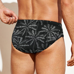 Black White Palm Tree Pattern Print Men's Swim Briefs