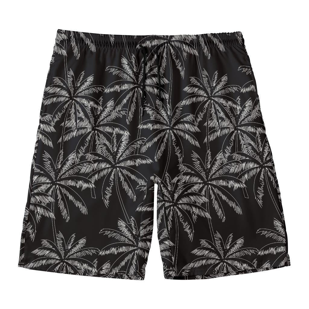 Black White Palm Tree Pattern Print Men's Swim Trunks