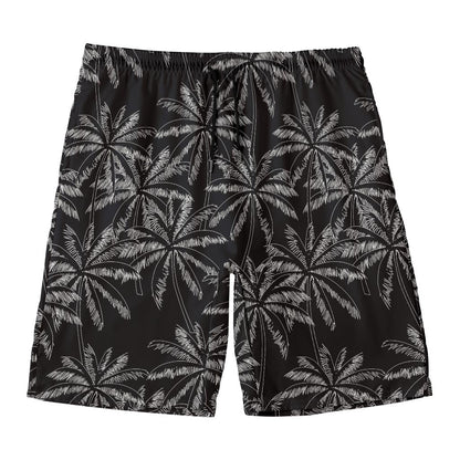Black White Palm Tree Pattern Print Men's Swim Trunks