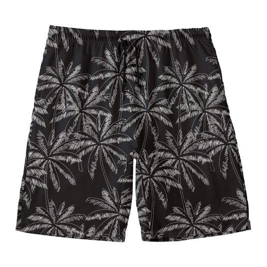 Black White Palm Tree Pattern Print Men's Swim Trunks