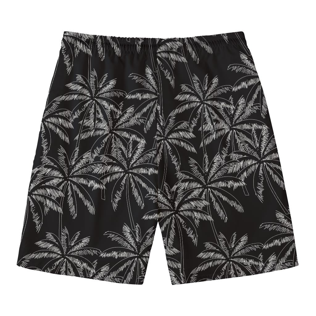 Black White Palm Tree Pattern Print Men's Swim Trunks