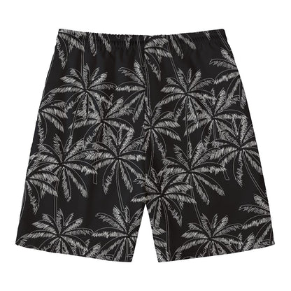 Black White Palm Tree Pattern Print Men's Swim Trunks