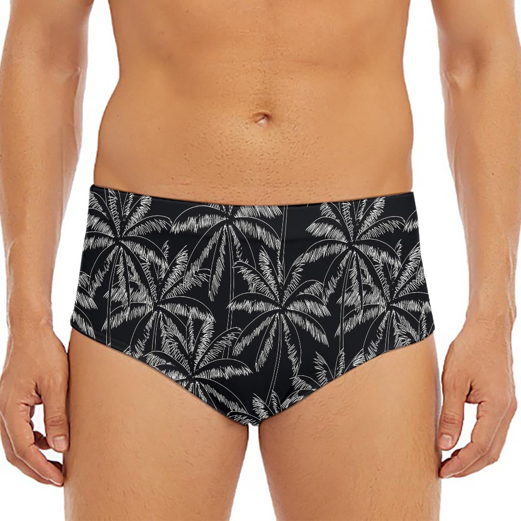 Black White Palm Tree Pattern Print Men's Triangle Swim Briefs