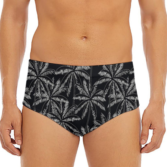 Black White Palm Tree Pattern Print Men's Triangle Swim Briefs