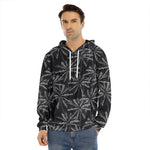 Black White Palm Tree Pattern Print Men's Velvet Pullover Hoodie