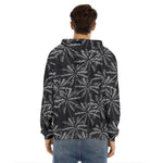 Black White Palm Tree Pattern Print Men's Velvet Pullover Hoodie