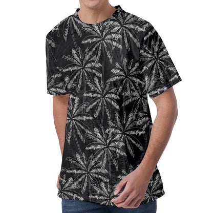 Black White Palm Tree Pattern Print Men's Velvet T-Shirt