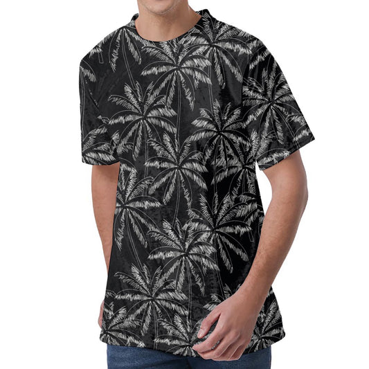 Black White Palm Tree Pattern Print Men's Velvet T-Shirt