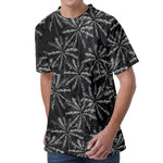 Black White Palm Tree Pattern Print Men's Velvet T-Shirt