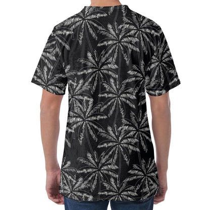 Black White Palm Tree Pattern Print Men's Velvet T-Shirt