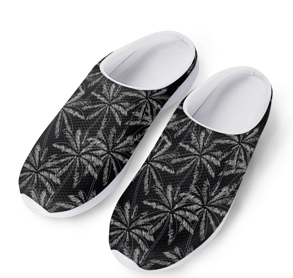 Black White Palm Tree Pattern Print Mesh Casual Shoes