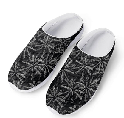 Black White Palm Tree Pattern Print Mesh Casual Shoes