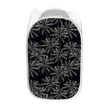 Black White Palm Tree Pattern Print Mesh Laundry Hamper