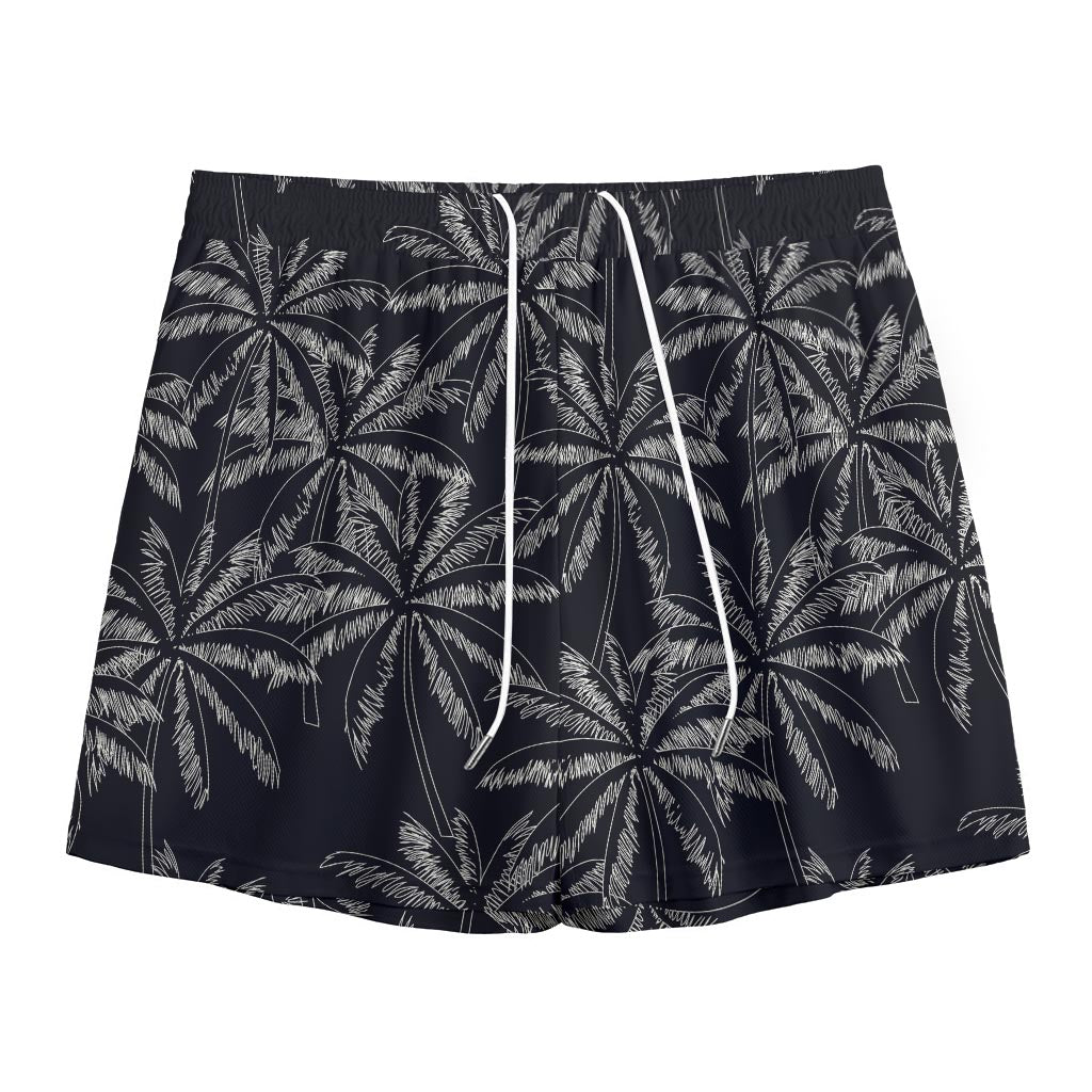 Black White Palm Tree Pattern Print Mesh Shorts