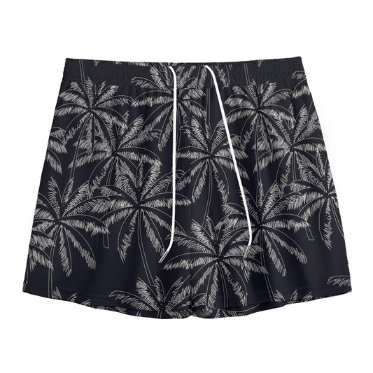 Black White Palm Tree Pattern Print Mesh Shorts