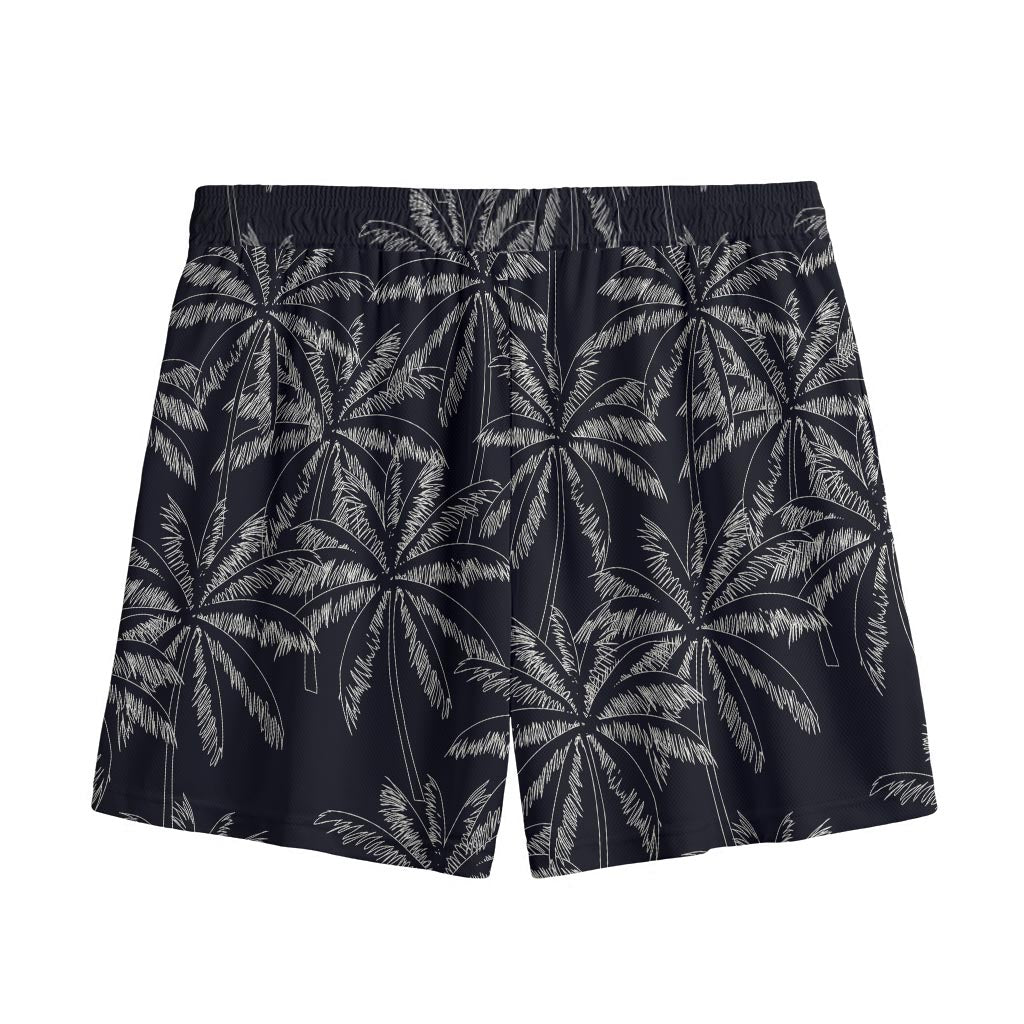 Black White Palm Tree Pattern Print Mesh Shorts