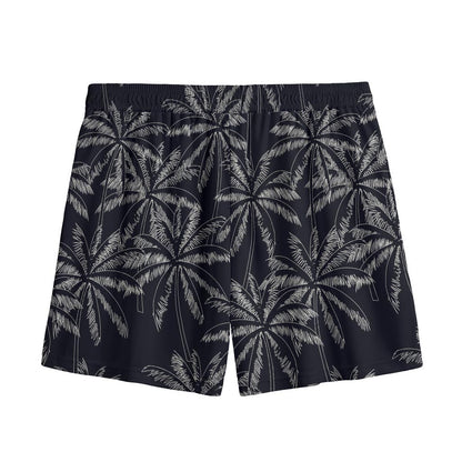 Black White Palm Tree Pattern Print Mesh Shorts