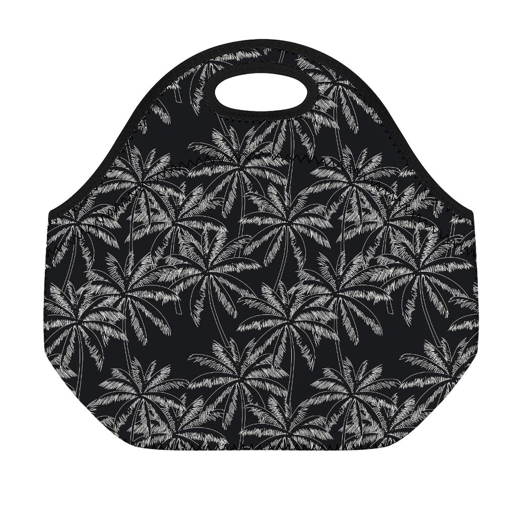 Black White Palm Tree Pattern Print Neoprene Lunch Bag