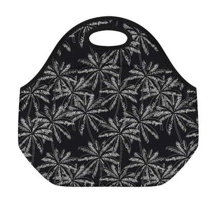 Black White Palm Tree Pattern Print Neoprene Lunch Bag