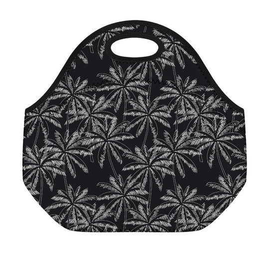 Black White Palm Tree Pattern Print Neoprene Lunch Bag