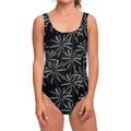 Black White Palm Tree Pattern Print One Piece Swimsuit
