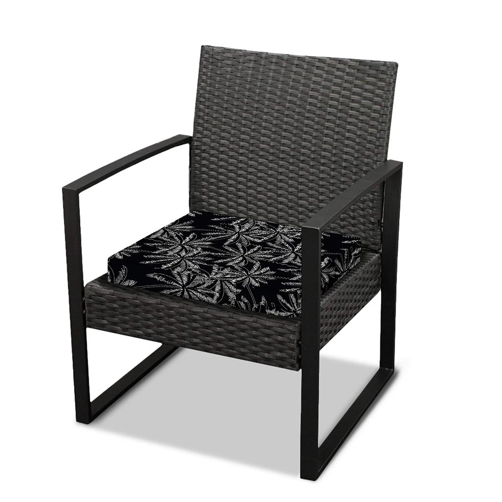Black White Palm Tree Pattern Print Outdoor Seat Cushion Cover