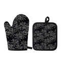 Black White Palm Tree Pattern Print Oven Mitt And Pot Holder Set