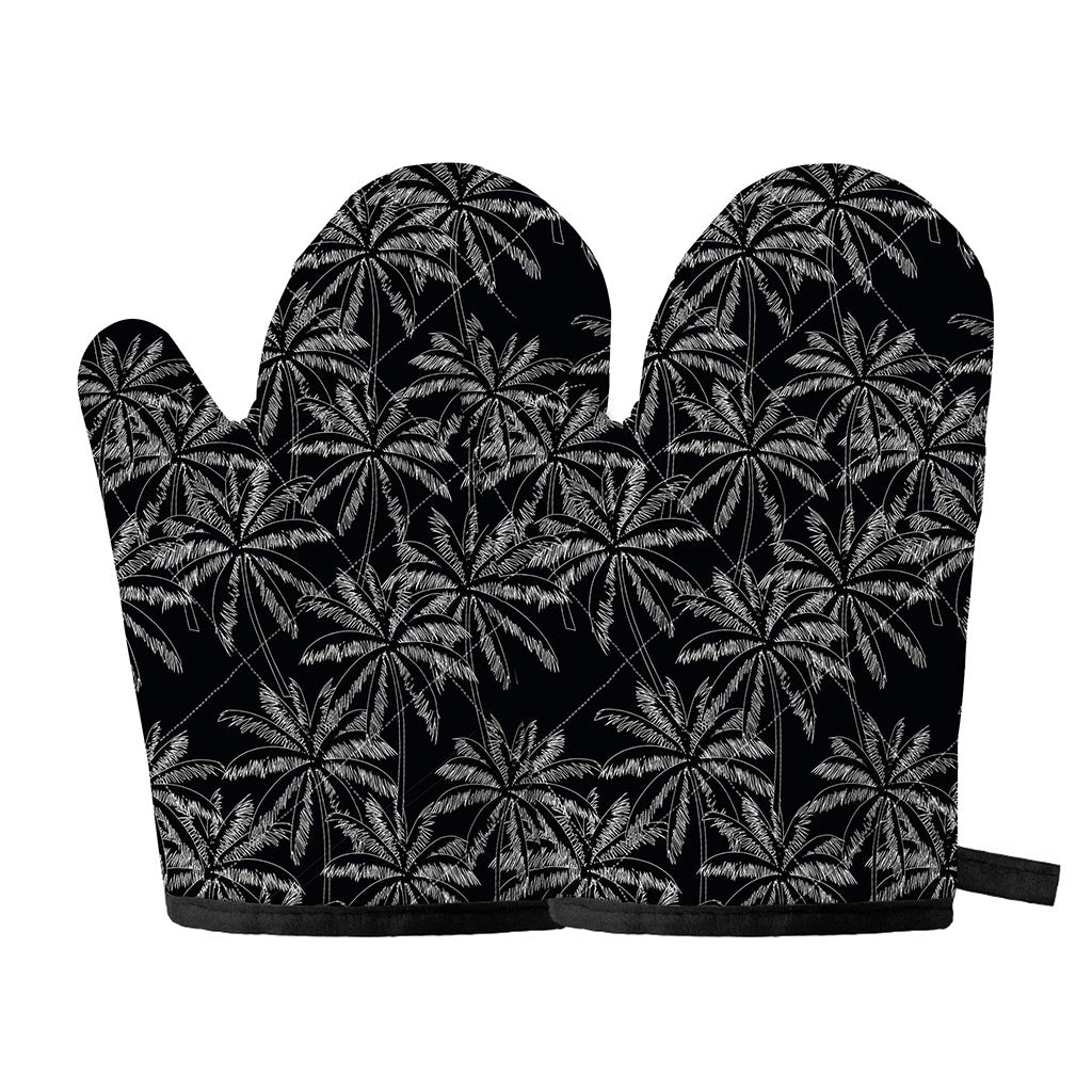 Black White Palm Tree Pattern Print Oven Mitts