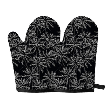Black White Palm Tree Pattern Print Oven Mitts