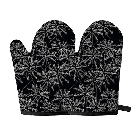 Black White Palm Tree Pattern Print Oven Mitts