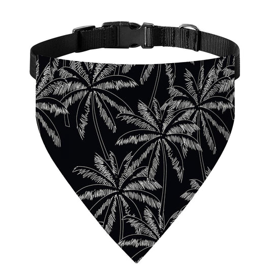 Black White Palm Tree Pattern Print Over The Collar Dog Bandana