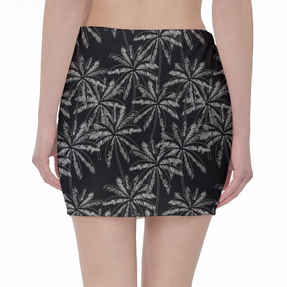 Black White Palm Tree Pattern Print Pencil Mini Skirt