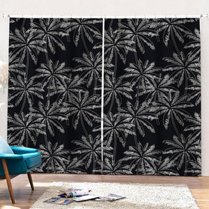 Black White Palm Tree Pattern Print Pencil Pleat Curtains