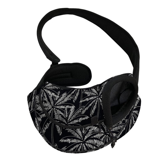 Black White Palm Tree Pattern Print Pet Sling Carrier