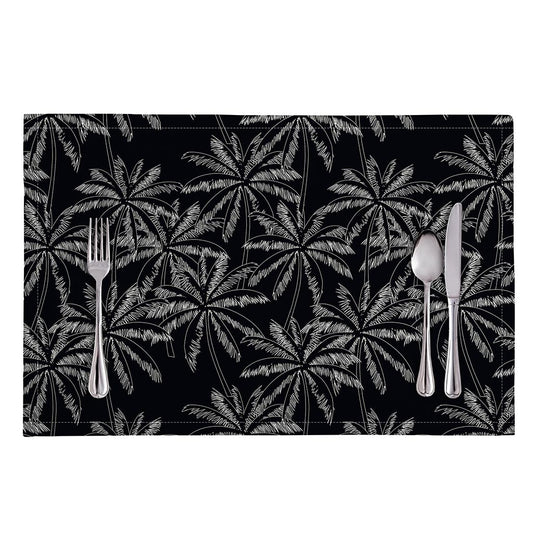 Black White Palm Tree Pattern Print Placemat
