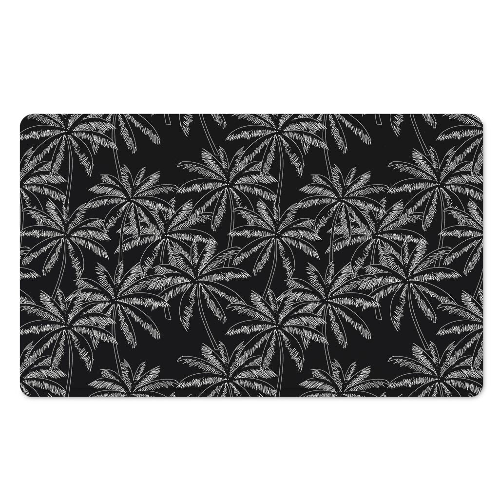 Black White Palm Tree Pattern Print Polyester Doormat