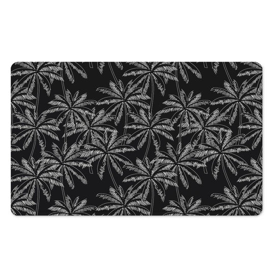 Black White Palm Tree Pattern Print Polyester Doormat