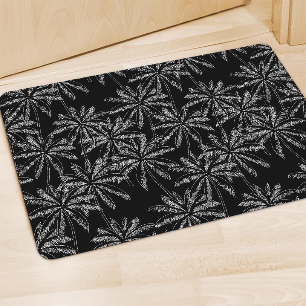 Black White Palm Tree Pattern Print Polyester Doormat