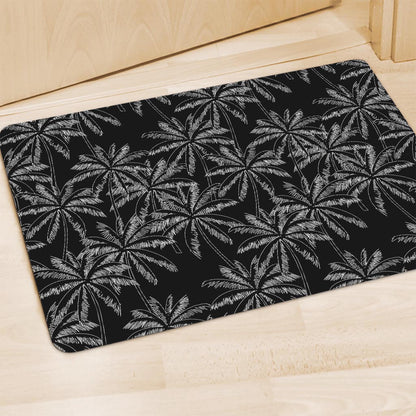 Black White Palm Tree Pattern Print Polyester Doormat