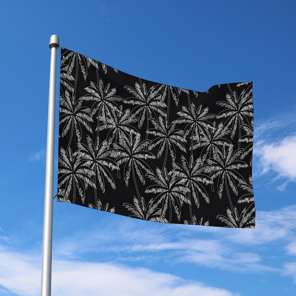 Black White Palm Tree Pattern Print Polyester Flag