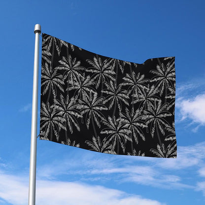 Black White Palm Tree Pattern Print Polyester Flag