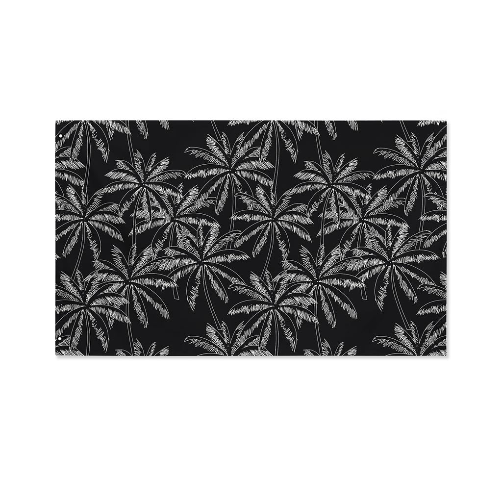 Black White Palm Tree Pattern Print Polyester Flag