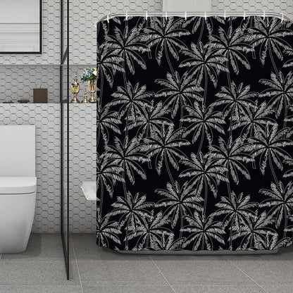 Black White Palm Tree Pattern Print Polyester Shower Curtain