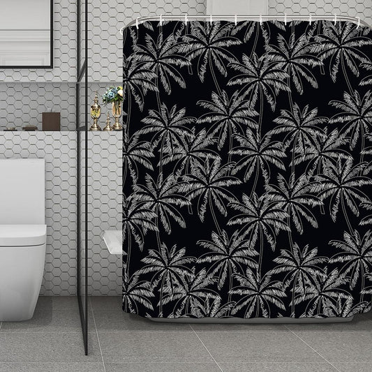 Black White Palm Tree Pattern Print Polyester Shower Curtain