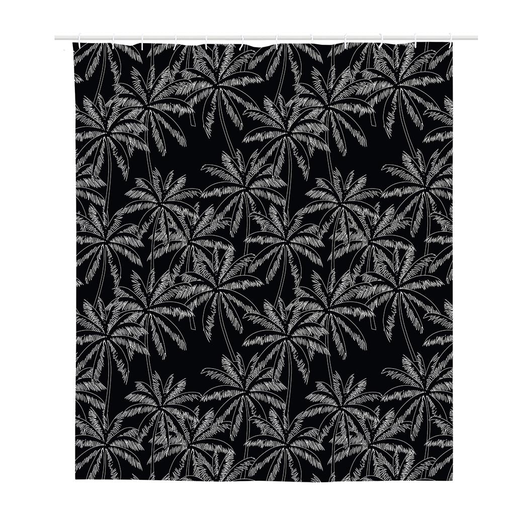 Black White Palm Tree Pattern Print Polyester Shower Curtain