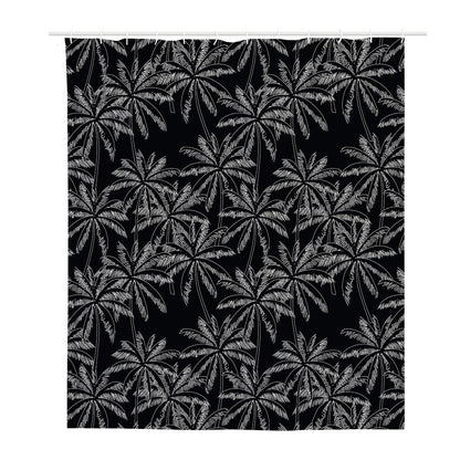Black White Palm Tree Pattern Print Polyester Shower Curtain