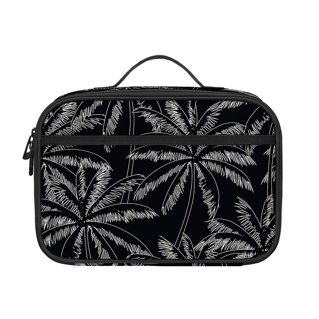Black White Palm Tree Pattern Print Portable Lunch Bag
