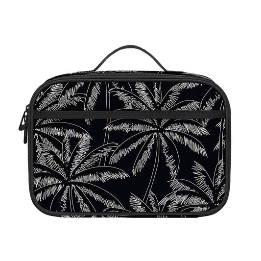 Black White Palm Tree Pattern Print Portable Lunch Bag