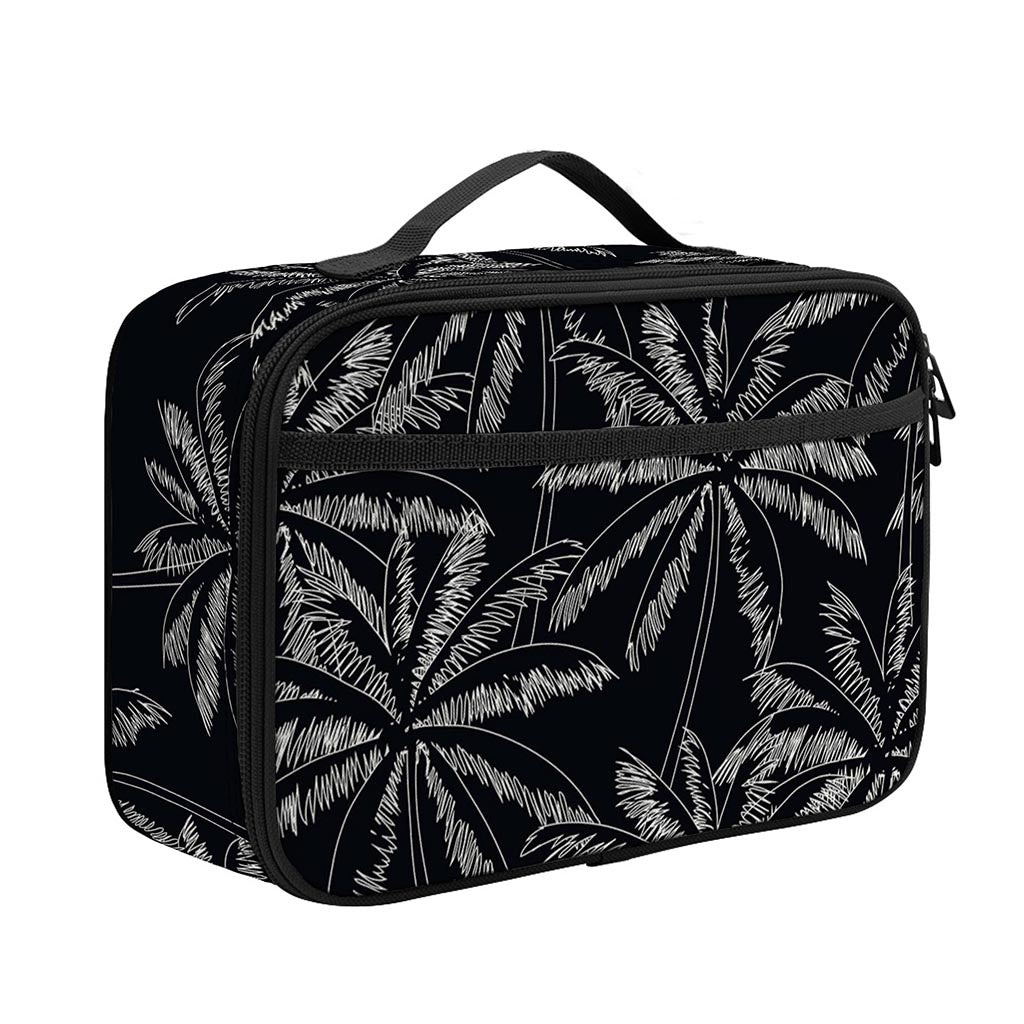 Black White Palm Tree Pattern Print Portable Lunch Bag