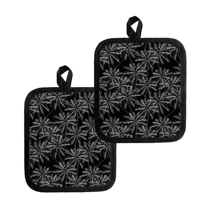 Black White Palm Tree Pattern Print Pot Holders